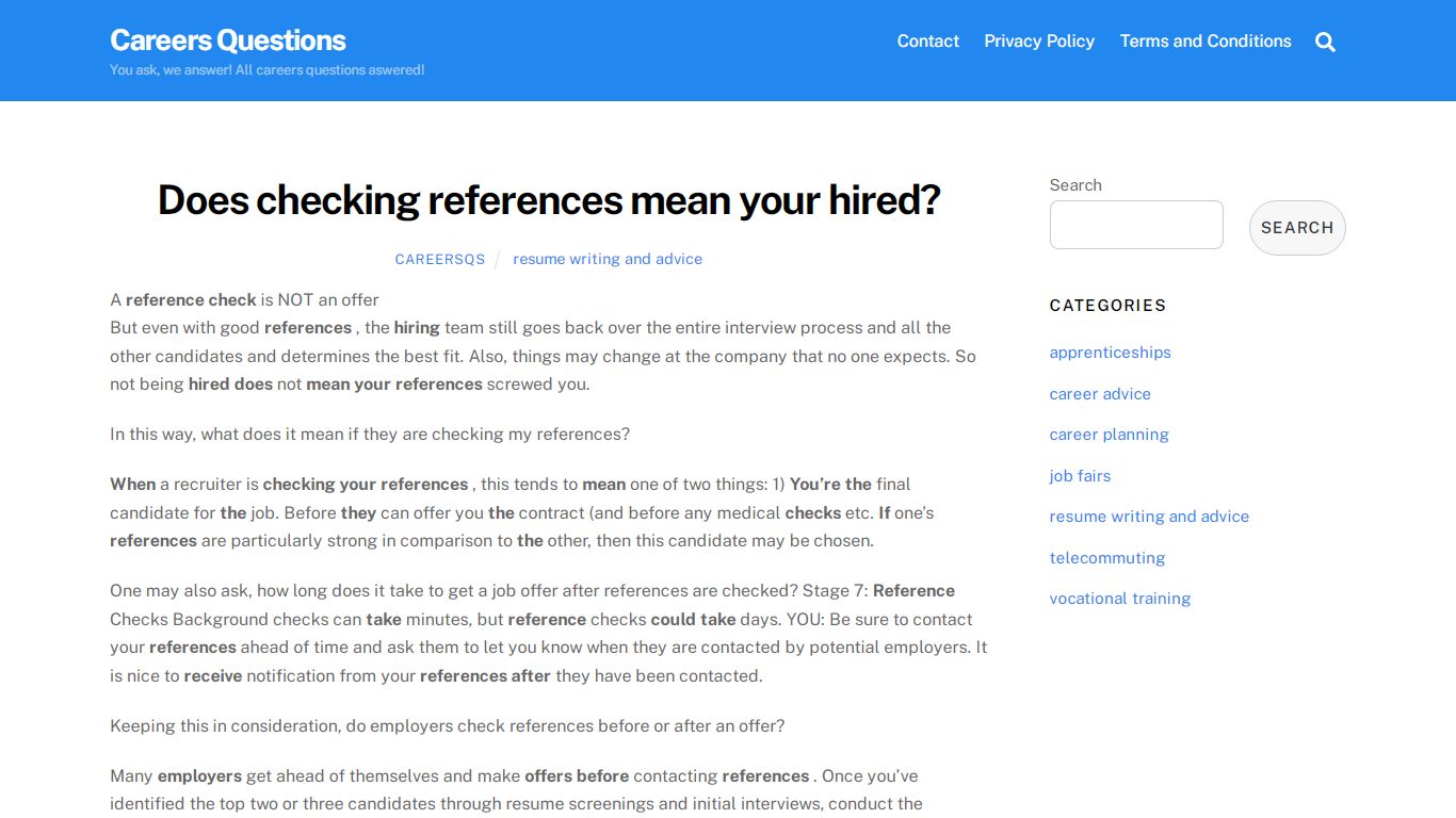 Does checking references mean your hired? - Careers Questions